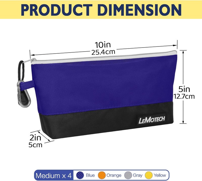 LeMotech Tool Bags, Water Resistant Stand-Up Utility Tool Pouch Heavy Duty 1680D Oxford, Multipurpose Storage Pouch, 10" Tool Bag,4 Pack - Image 4